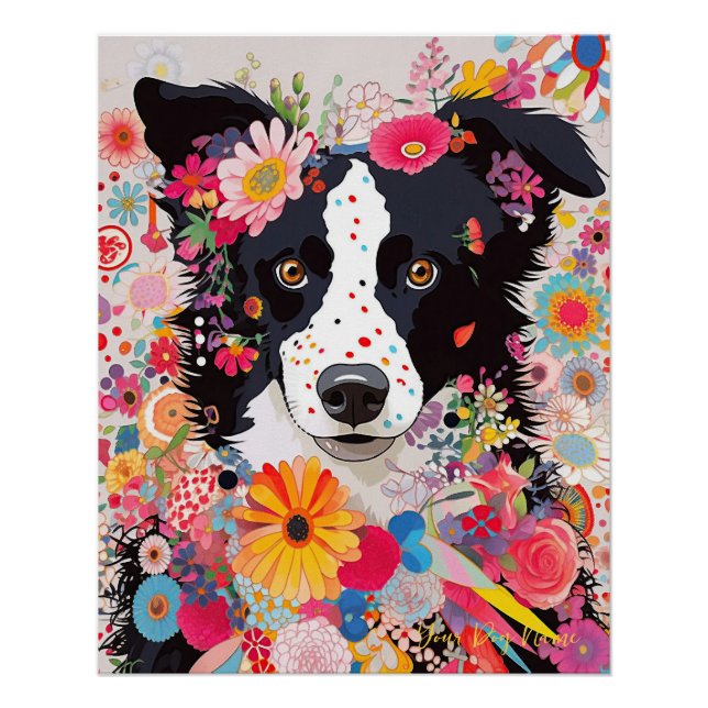 Border Collie Dog and Flowers  001 - Tailor jewel Poster (Front)