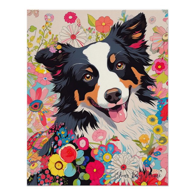 Border Collie Dog and Flowers  002 - Tailor jewel Poster (Front)