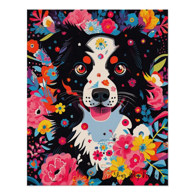 Border Collie Dog and Flowers  004 - Tailor jewel Poster (Front)