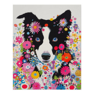 Border Collie Dog and Flowers 005 - Tailor jewel Poster