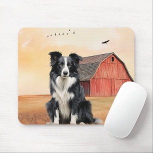 Border Collie Dog and Red Barn Ranch Mouse Pad