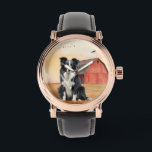 Border Collie Dog and Red Barn Ranch Watch<br><div class="desc">A beautiful watch for dog lovers. Choose from many varied styles,  including pocket watch for the true grit cowboy,  featuring a Border Collie dog sits in a field at the ranch with a red barn and birds in flight in the background for a great country western cowboy theme.</div>