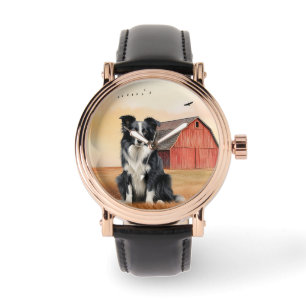 Border Collie Dog and Red Barn Ranch Watch