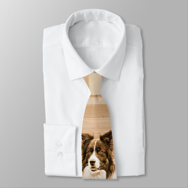 Border Collie Dog Animal Pet Wood Tie (Tied)