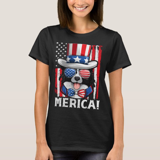 Border Collie Dog Apparel American Flag Patriotic  T-Shirt (Front)