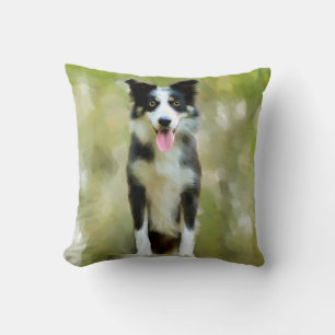 Border Collie Dog Art Portrait Cushion