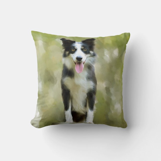 Border Collie Dog Art Portrait Cushion (Front)