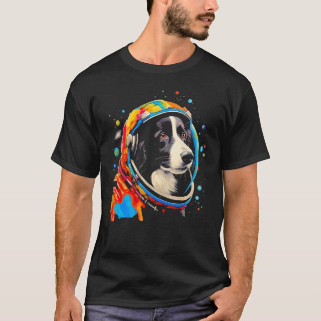 Border Collie Dog  Astronaut T-Shirt (Front)