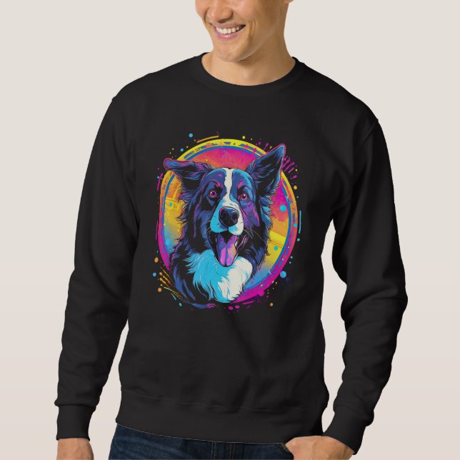 Border Collie Dog Australian Shepherd 80s Retrowav Sweatshirt (Front)