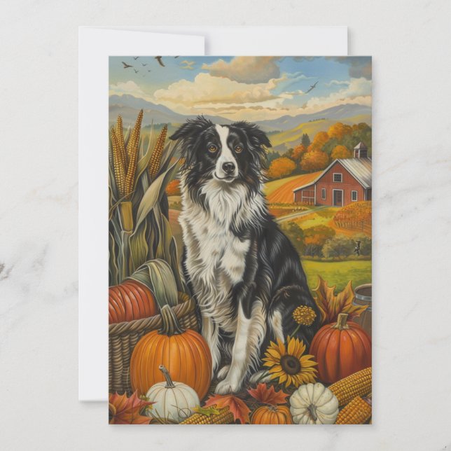 Border Collie Dog Autumn Harvest Thanksgiving Holiday Card (Front)