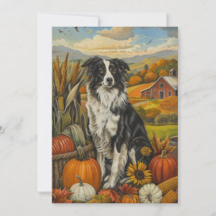 Border Collie Dog Autumn Harvest Thanksgiving Holiday Card