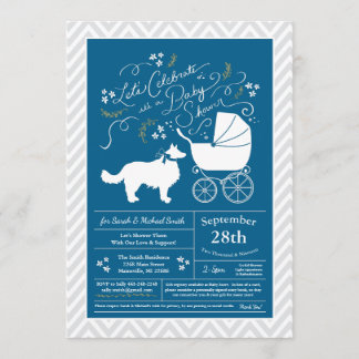Border Collie Dog Baby Shower Blue Boy Invitation