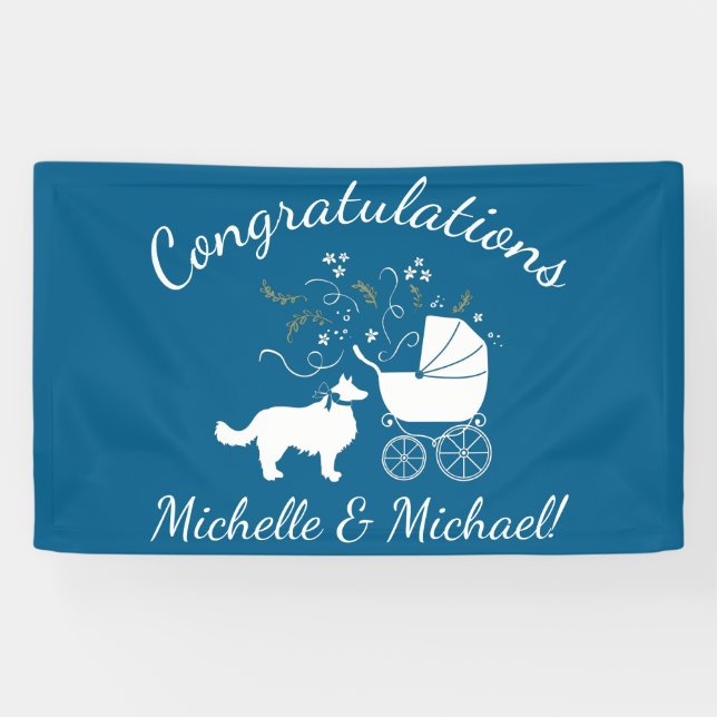 Border Collie Dog Baby Shower Puppy Blue Boy Banner (Horizontal)