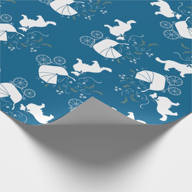 Border Collie Dog Baby Shower Puppy Blue Boy Wrapping Paper (Corner)