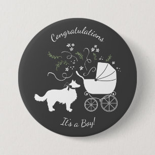 Border Collie Dog Baby Shower Puppy Grey 7.5 Cm Round Badge