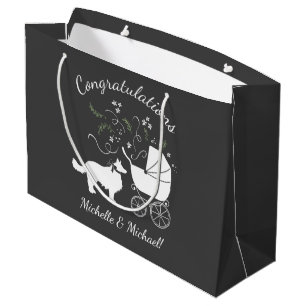 Border Collie Dog Baby Shower Puppy Grey Large Gift Bag