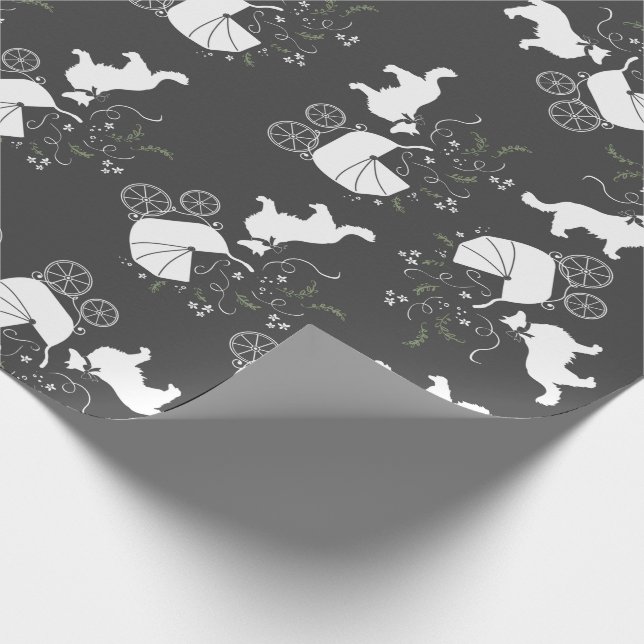 Border Collie Dog Baby Shower Puppy Grey Wrapping Paper (Corner)