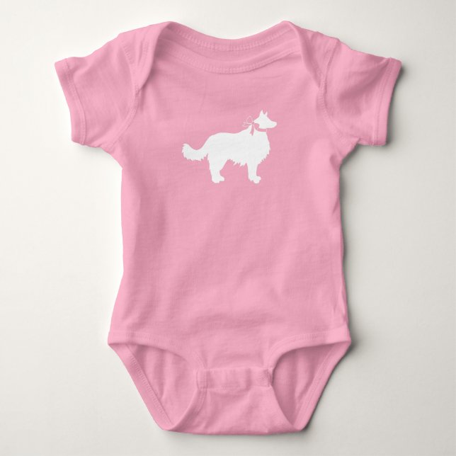 Border Collie Dog Baby Shower Puppy Pink Girl Bodysuit (Front)
