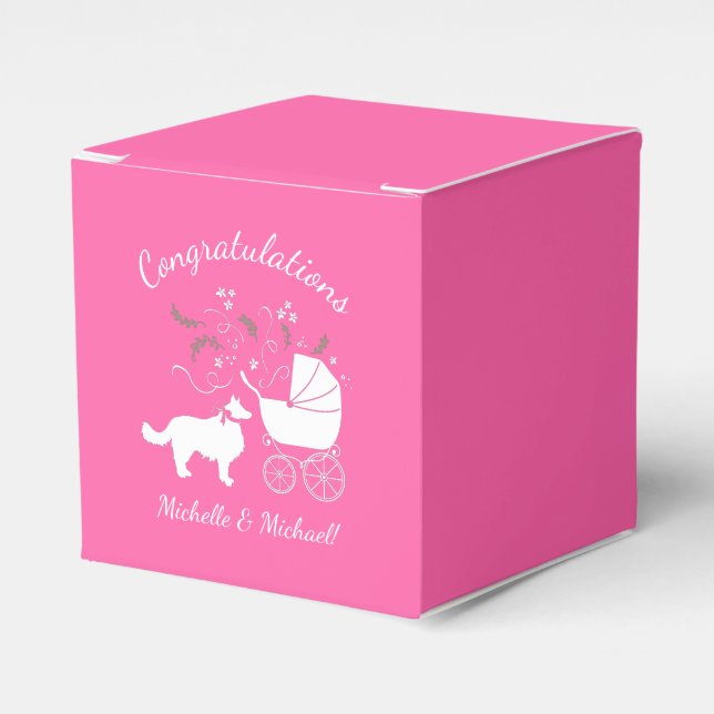 Border Collie Dog Baby Shower Puppy Pink Girl Favour Box (Front Side)