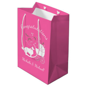 Border Collie Dog Baby Shower Puppy Pink Girl Medium Gift Bag