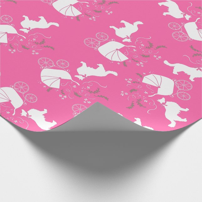 Border Collie Dog Baby Shower Puppy Pink Girl Wrapping Paper (Corner)