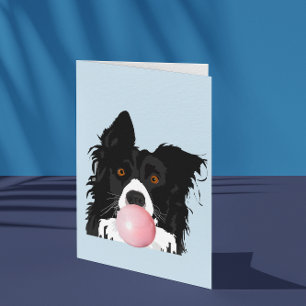 Border Collie Dog Blowing Bubble Gum Card