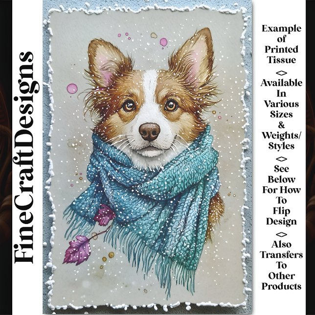 Border Collie Dog, Blue Scarf, Snow BZ3 Decoupage Tissue Paper (Creator Uploaded)