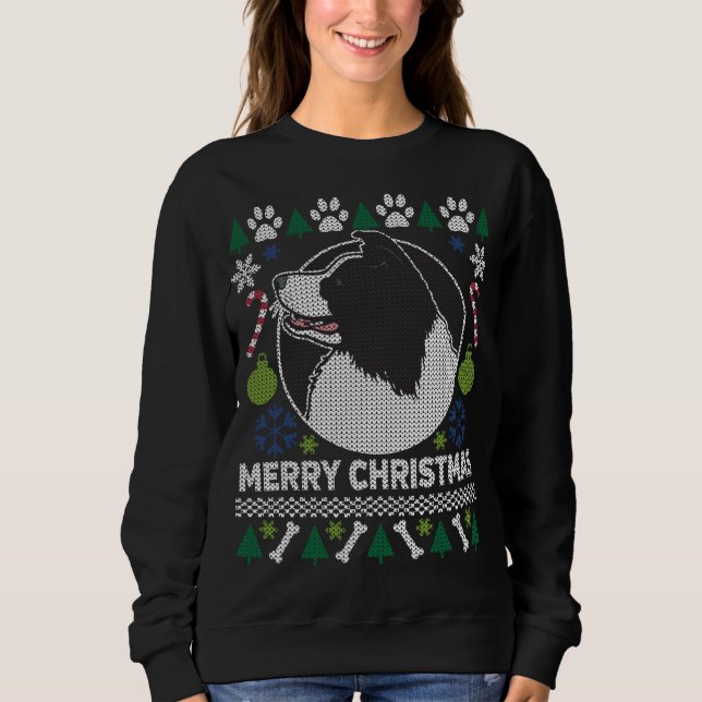Border Collie Dog Breed Ugly Christmas Sweater (Front)