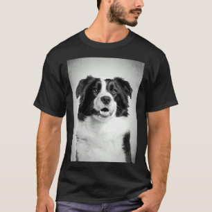 Border Collie Dog Bw Vintage D8 T-Shirt