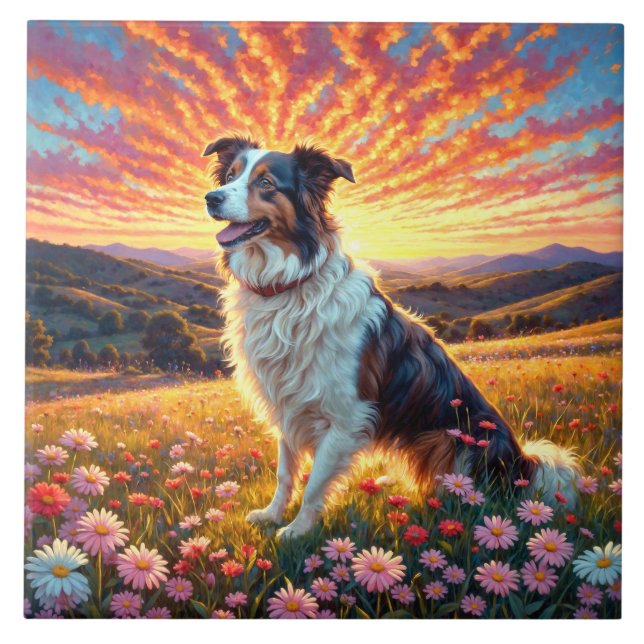 Border Collie Dog Ceramic Tile (Front)
