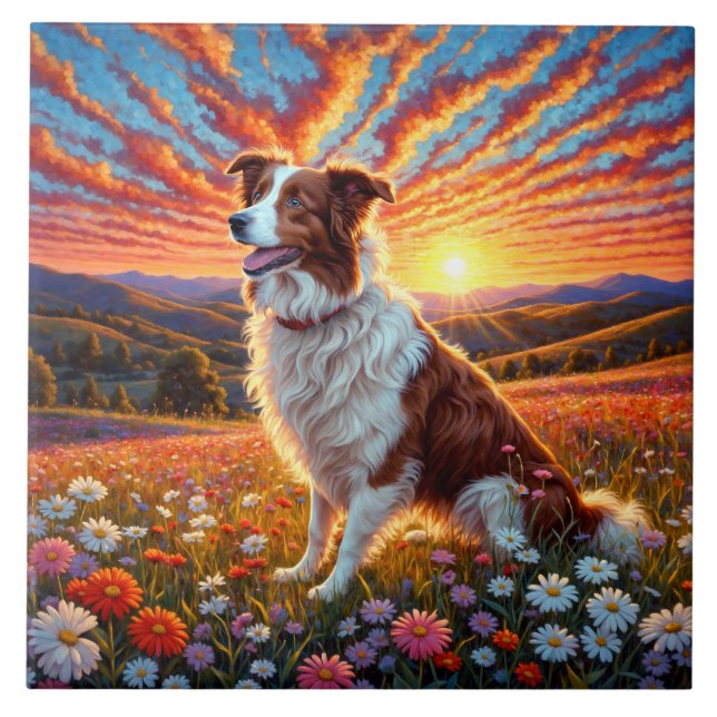 Border Collie Dog Ceramic Tile (Front)