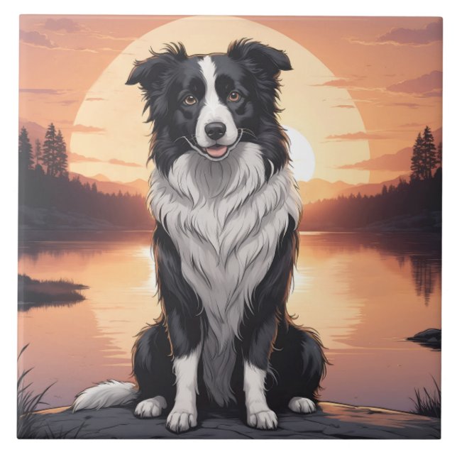 Border Collie Dog Ceramic Tile (Front)