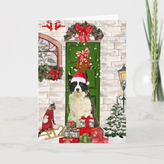 Border Collie Dog Christmas   Card (Front)