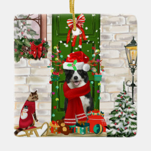 Border Collie Dog Christmas Ceramic Ornament