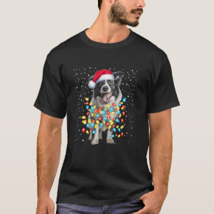 Border collie Dog Christmas Lights Funny Pajama Pu T-Shirt