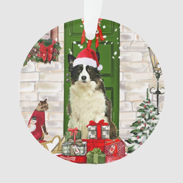 Border Collie Dog Christmas   Ornament (Front)