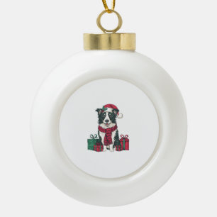 Border Collie Dog Christmas Parties Holiday Santa Ceramic Ball Christmas Ornament