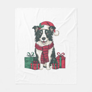 Border Collie Dog Christmas Parties Holiday Santa Fleece Blanket
