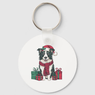 Border Collie Dog Christmas Parties Holiday Santa Key Ring