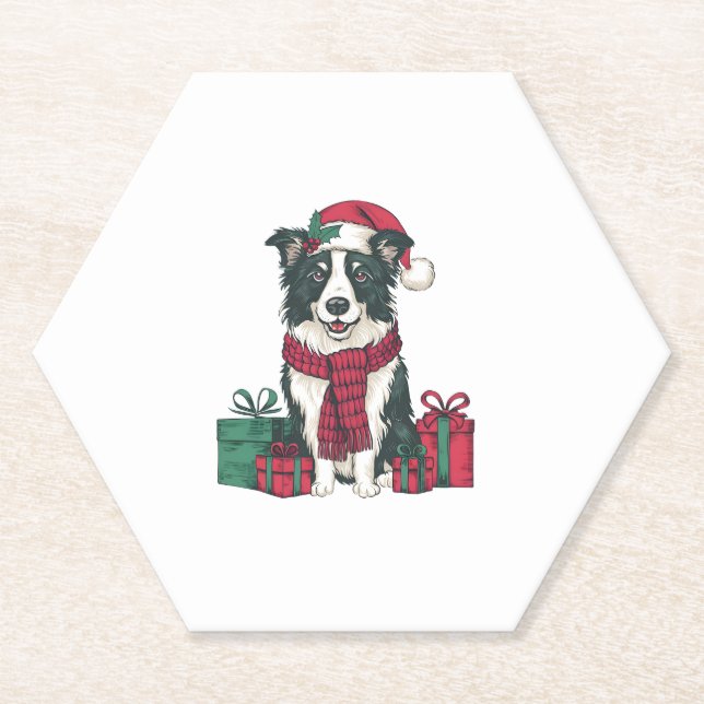 Border Collie Dog Christmas Parties Holiday Santa  Paper Coaster (Front)