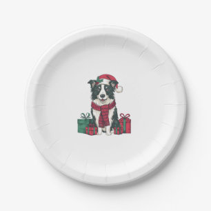 Border Collie Dog Christmas Parties Holiday Santa Paper Plate