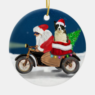 Border Collie Dog Christmas Santa Claus Ceramic Ornament