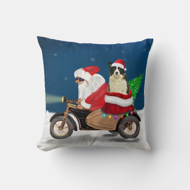 Border Collie Dog Christmas Santa Claus Cushion (Front)