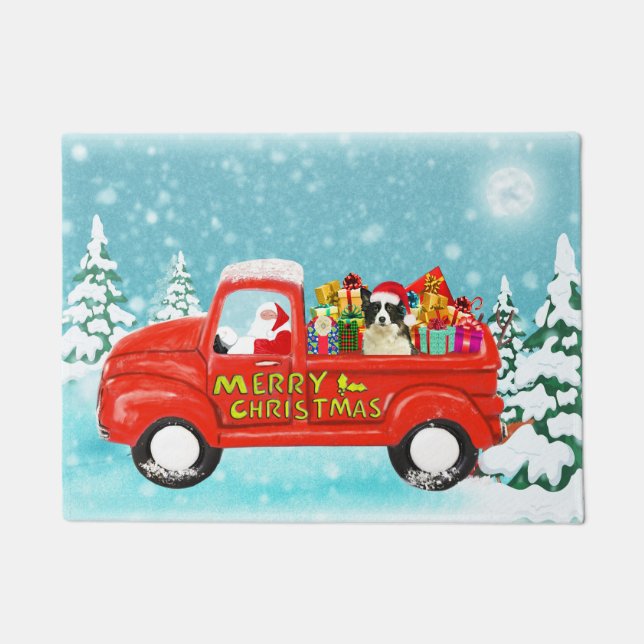 Border Collie Dog Christmas Santa Delivery Truck Doormat (Front)