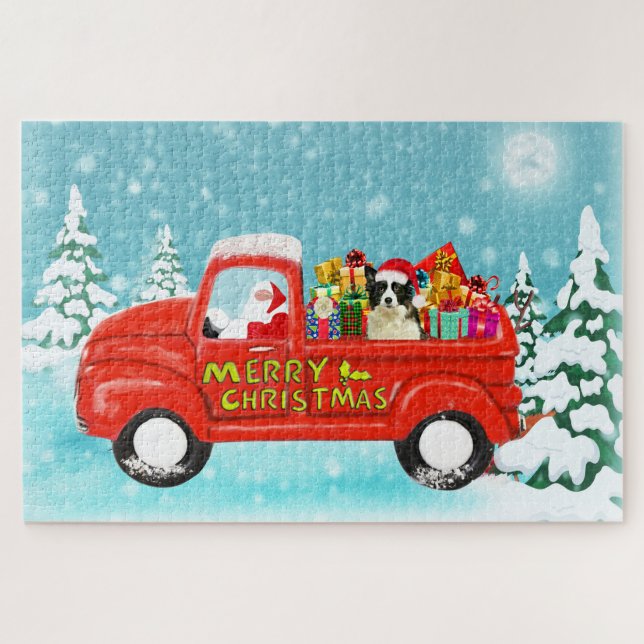 Border Collie Dog Christmas Santa Delivery Truck Jigsaw Puzzle (Horizontal)