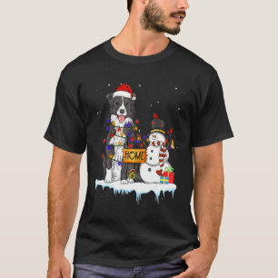 Border Collie Dog Christmas Snowman Xmas Lights Pa T-Shirt