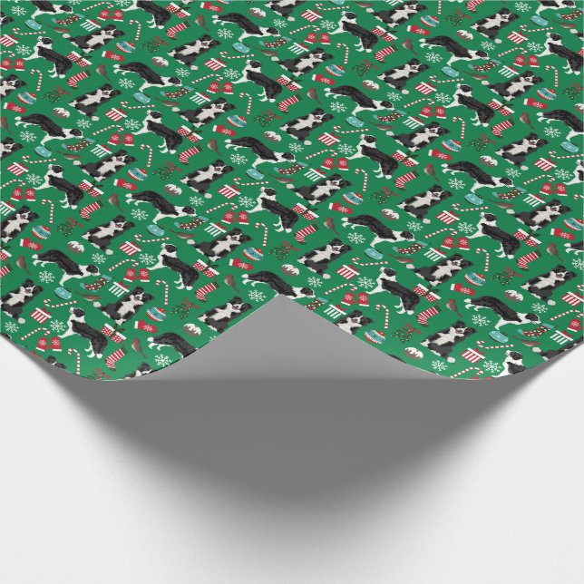 Border Collie Dog Christmas Wrapping Paper (Corner)