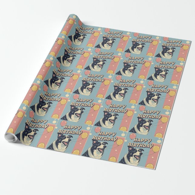 Border Collie Dog Colourful Wrapping Paper (Unrolled)
