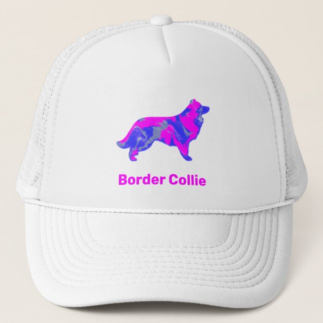 Border Collie Dog Cute Pink Silhouette Custom Trucker Hat (Front)