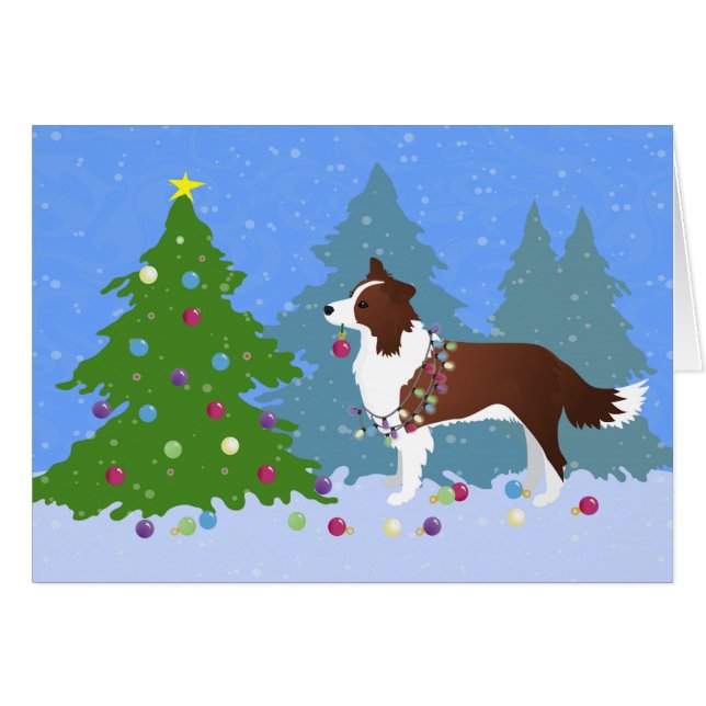 Border Collie Dog Decorating Christmas Tree (Front Horizontal)